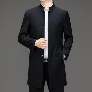 高端男士风衣外套秋冬季8712-WL中款休公务员夹克商务闲长装中老