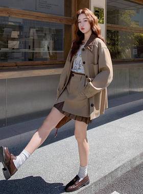 韩系时2尚气质5套装两女C217-80620秋新款复古设计感撞色翻领外套
