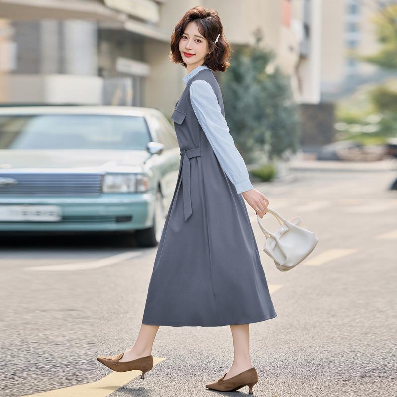 2025装新女装拼MJ2513-0接显瘦气质长款假两件时款尚连春衣中裙 M