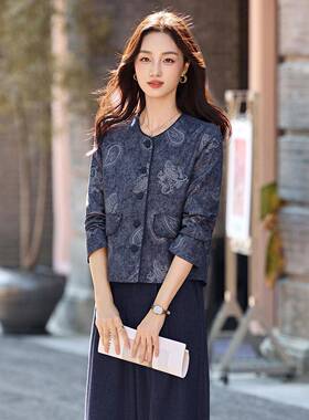 时尚套装2季025春新款女装小香风印花短外套腿裤件套LLT2679-0T26