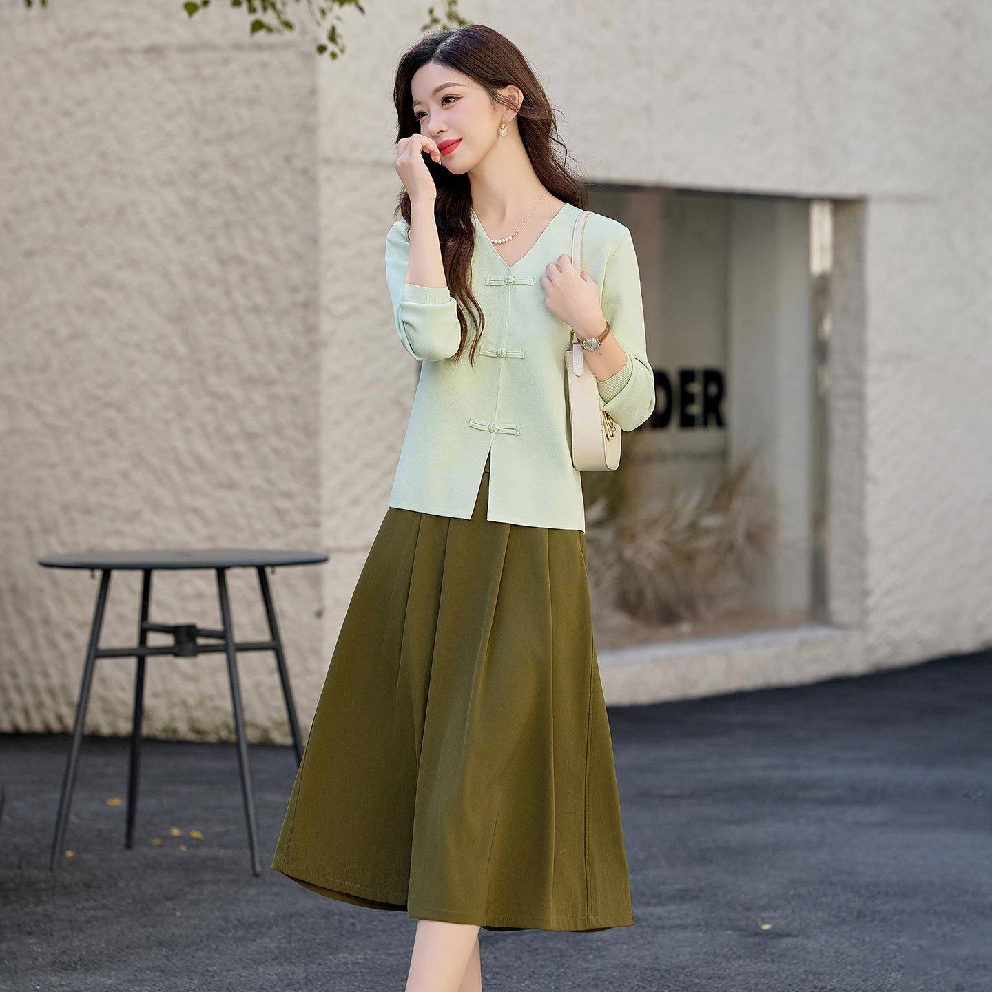 大搭方得体穿一整套2025两秋新款新中H式国风开衫半裙件SH086-08