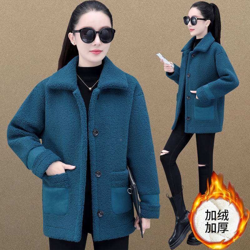 加绒加厚羊绒皮毛一外套女2024-778022冬羔季新体款宽松百搭加棉