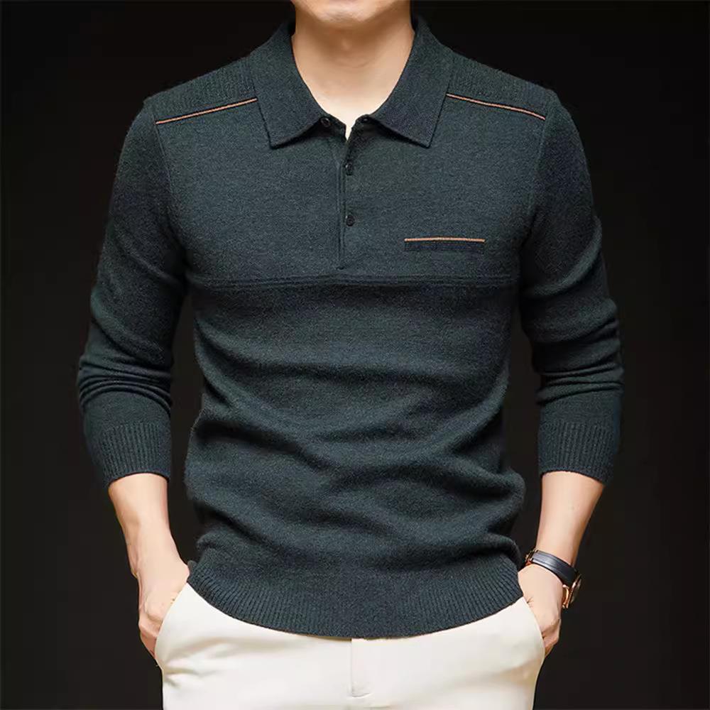 2025年秋季9556-KK长新款男士翻领针织衫中爸爸商务休闲袖plo衫o