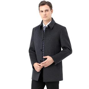 秋2106 毛男呢大衣翻衣领大土羊绒双面呢羊毛中年毛呢外套 S冬新款