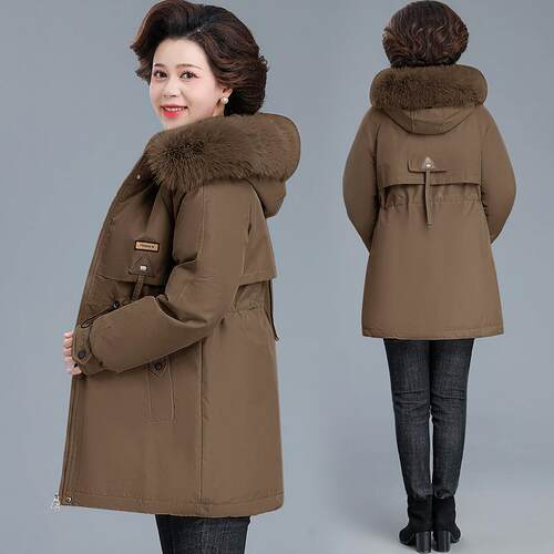 时84137968妈冬装外套加绒加派克妈服尚中老年女秋冬保暖棉服厚中