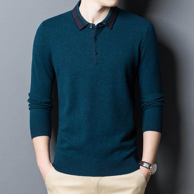 冬中老年119-YA男士羊绒季衫休闲翻领色款纯爸爸装厚针织羊毛衫毛