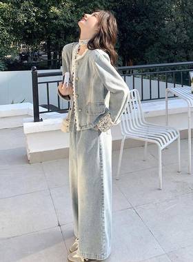 浅蓝色感牛套装女2仔0春25季新款酷盐系短外裤套阔腿两ZSM件套潮