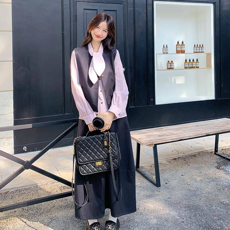 韩休闲套装裙女202C007-1235马秋季款新系温柔风设计感衬衫甲半身