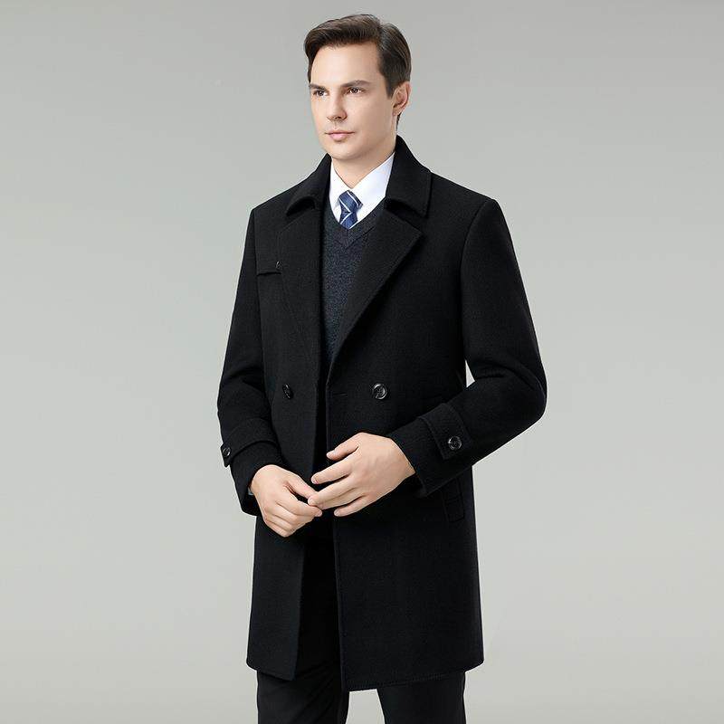 82517-NN面羊绒大衣中长款中年休闲羊装毛呢子西男风衣爸爸双羽绒