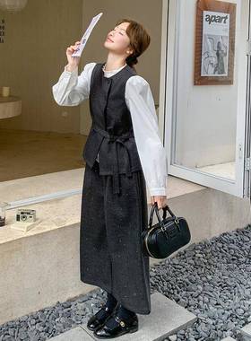 灰色韩系气质套设计感马甲装女2025季新款时衬衫秋阔腿C239-H51裤
