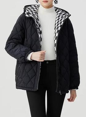 撤柜外贸品正外3秋冬新款菱格黑色雪丽连帽衣棉服套女2140ali-749