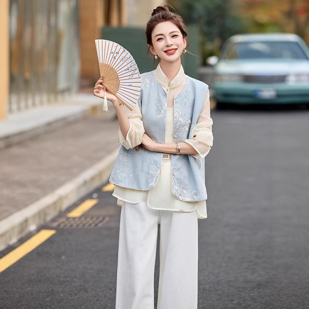 式225春季0新款女苎重工刺绣两面穿新中国麻风时尚外套CY8121-0马