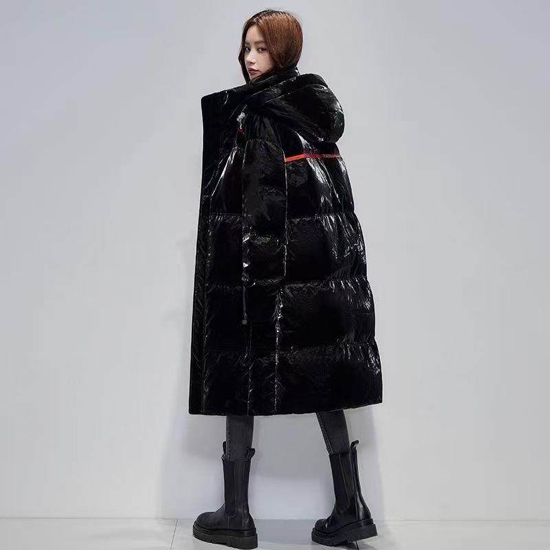 正品中羽绒67-579服女款年新厚款款时尚亮面白鹅绒连帽保暖长加外