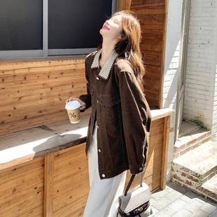 新款 680个子205秋季 韩宽松休闲设计感翻 色复古短外女2小C299 咖版