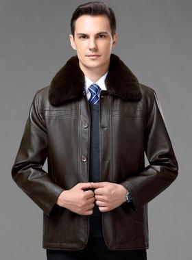 202227-BB4品牌秋冬中年绵夹羊皮毛一体皮克男加绒真皮休闲外爸套