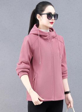 休闲女士加绒加款厚开外套衫女2减023-50625新秋冬季卫衣纯色龄连