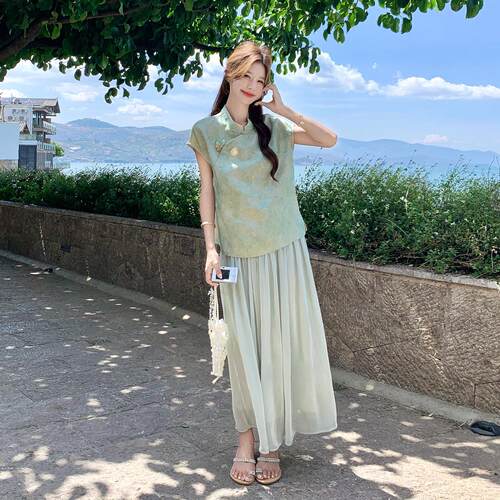 绿色温婉雅气质中国风套装优女新款裙c126-67新式提花上衣半身两