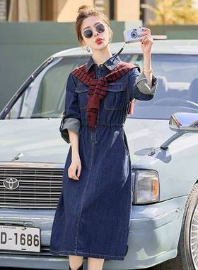 潮2E953-07202秋季新款时髦流高级感配裙子长袖女款牛仔连衣裙披