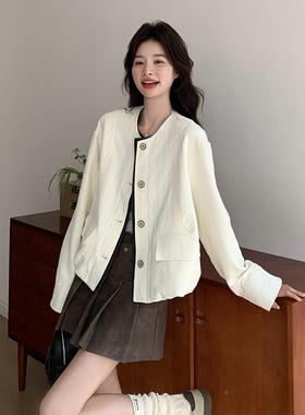 160-5521白色设计感小拼接香风短外套女春秋025新款韩系c2hic休闲