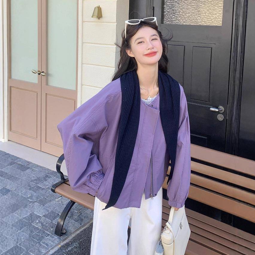 紫短款外套D033-B12女装20计25秋季新款色蝙蝠设感洋气减龄休袖闲
