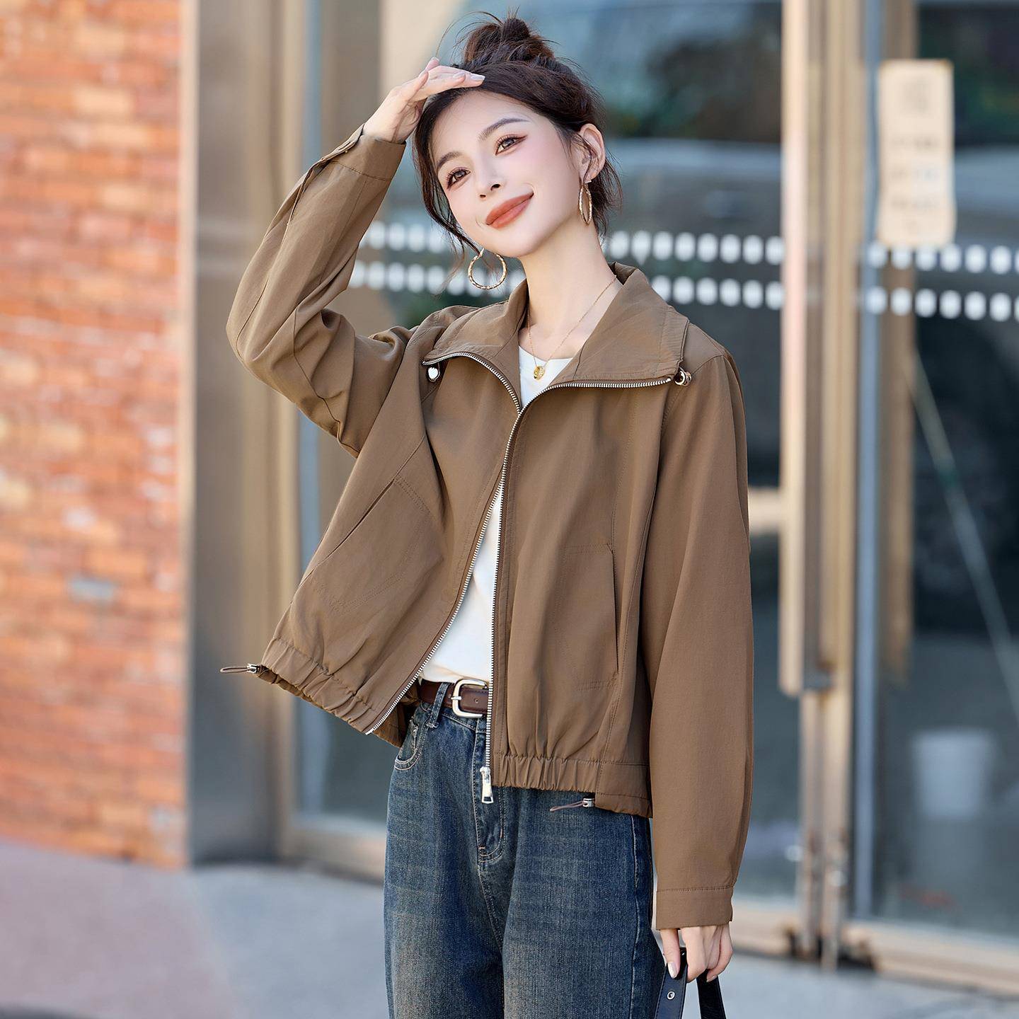 0MU8081-02款5秋季新女2装时尚休闲潮人宽松拉链式立领夹克外套8
