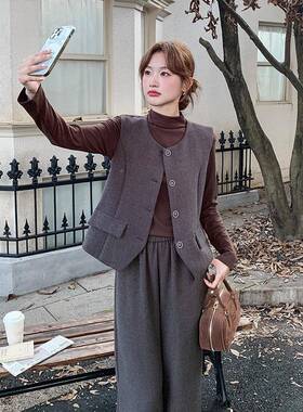 灰色韩系质通勤马C090-892甲套装阔202女5秋老钱风气气质打底衫腿