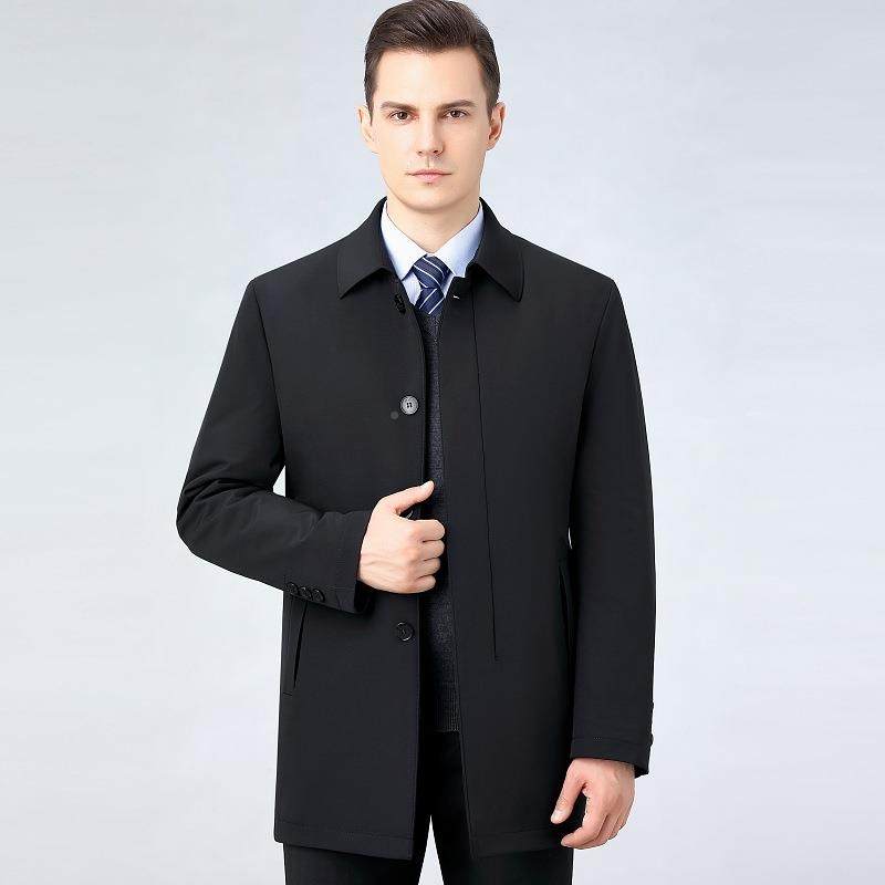 季中老年男士拆卸鹅绒绒内胆可2168-F羽服中长款休闲保暖冬风衣外