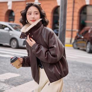 韩系羊羔领羽绒服女款季新款美式复古ZGUO8151白毛鸭短冬绒皮衣外