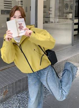 黄色小个子瘦穿时尚连帽搭冲B100-865锋外套女2显025秋季新款百休