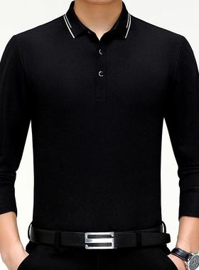 27701-B+0宽24秋季新款男式长袖T恤商务休男闲松翻领桑蚕丝中年士