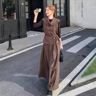 韩系甲老钱风气质半秋身 97季 咖色复古设计感马套装 5裙女2022B233