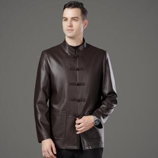 绵羊皮夹克休闲爸爸装 海宁真皮衣男年国立1919 KJ领风新春秋唐装
