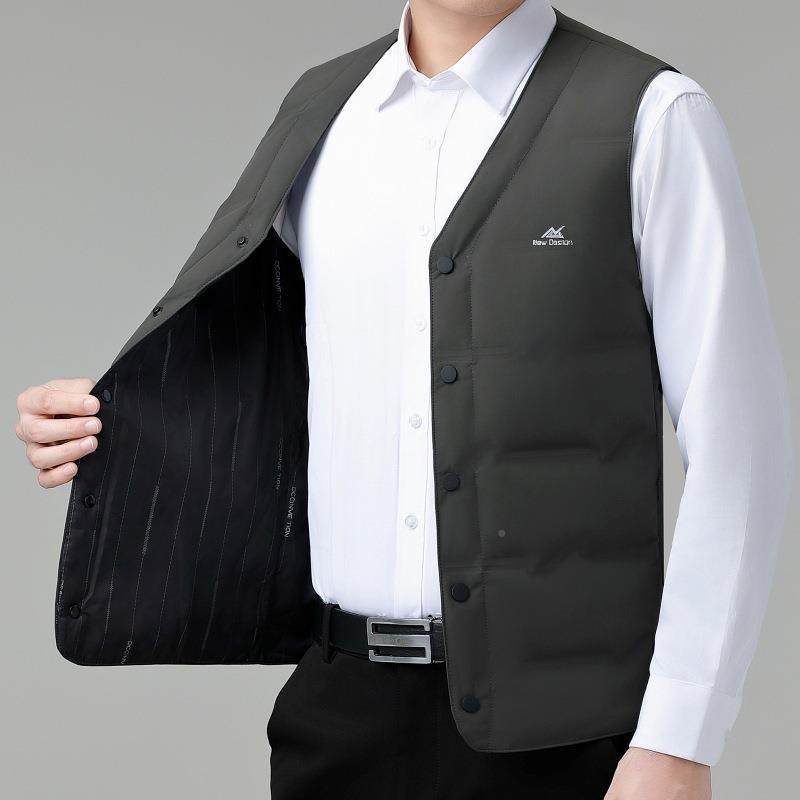 2025季中冬老年2566-F男士鸭绒羽绒马甲保白袖暖背心无羽绒服外套