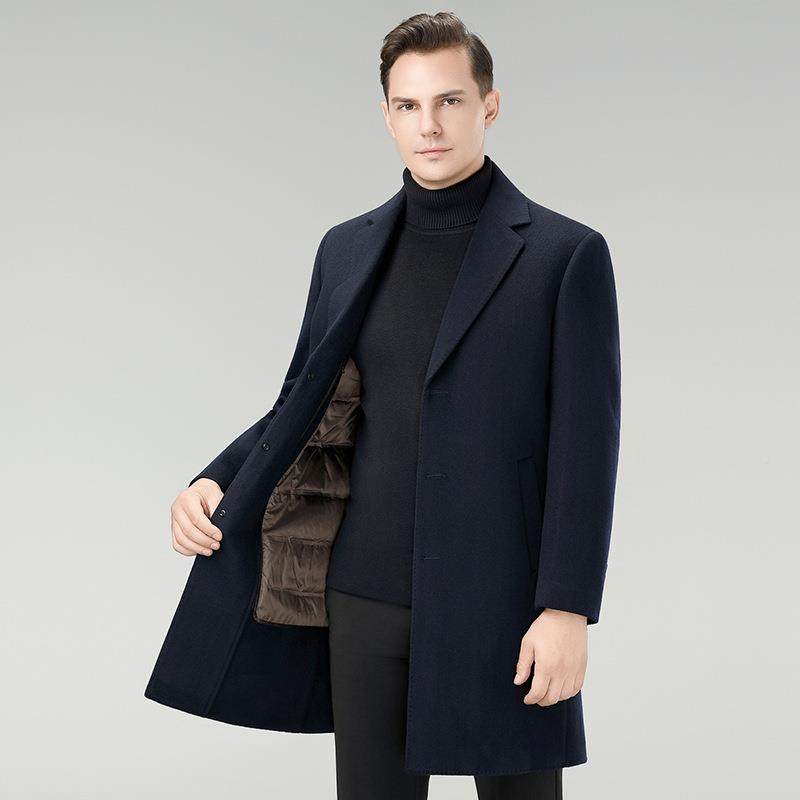 025冬季双面呢大衣士中长男款商白鸭绒A8112-C羽绒内胆务休闲西装