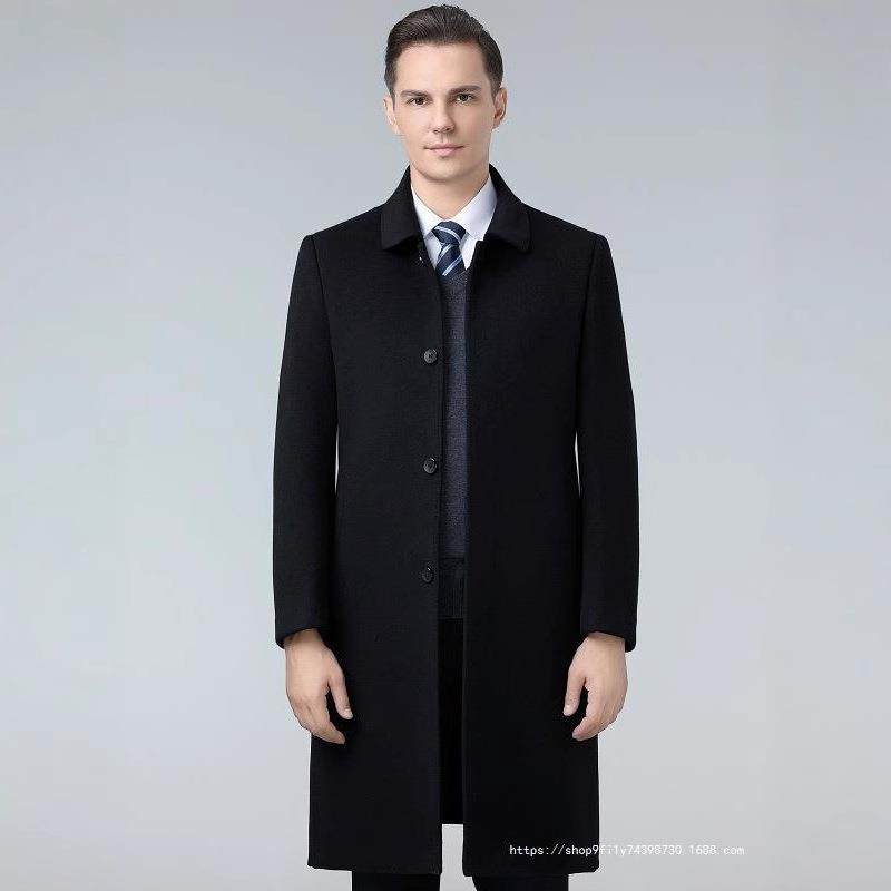 羊大衣男长款翻绒领中羊毛呢子商务休闲冬季厚款羽年绒内8808-PL