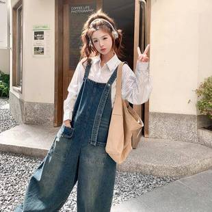 蓝色复古学风牛院仔背带女2025b128a 韩系小个子俏体皮减 97秋新款