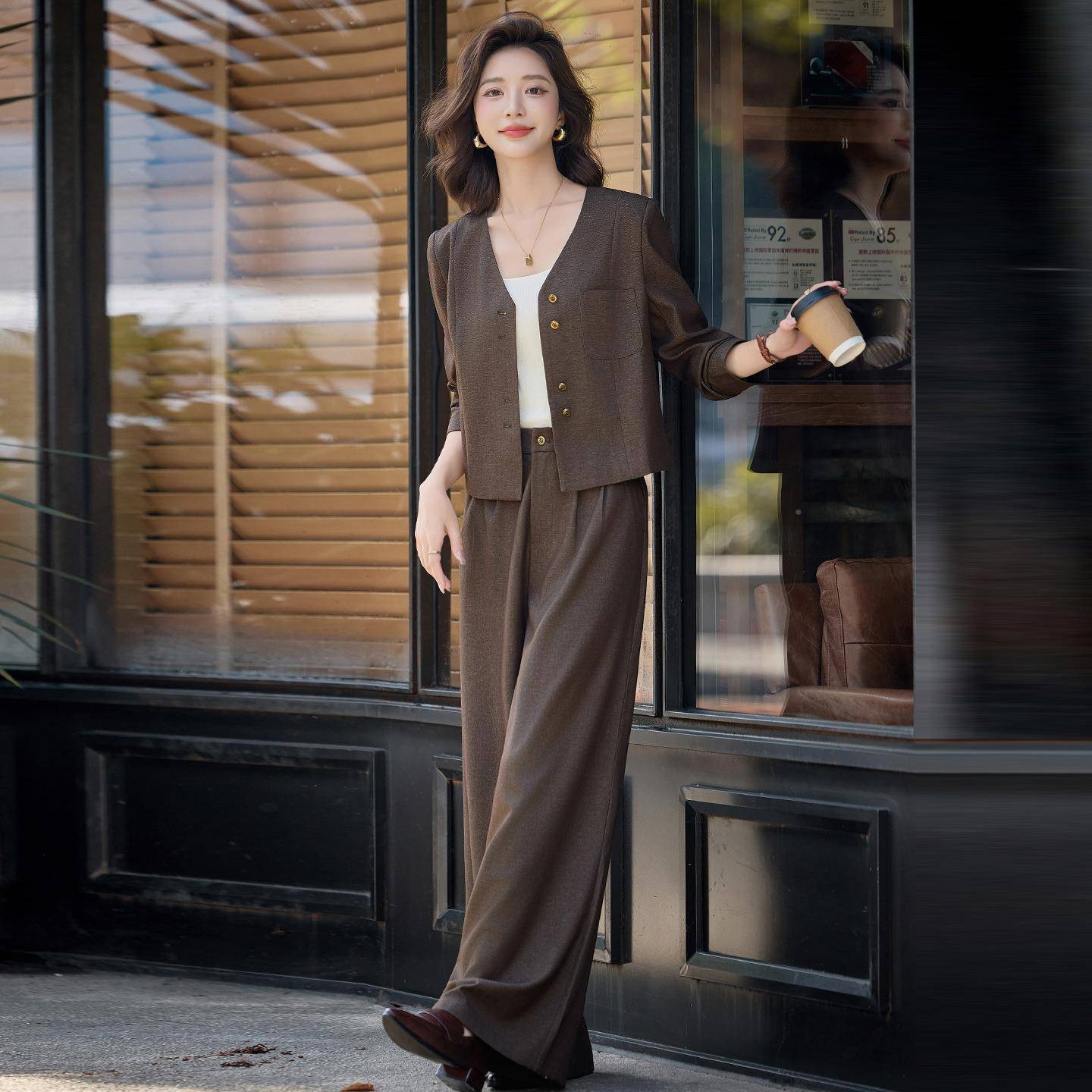 气质时尚套装女205秋季新2款香风洋气外套阔腿裤两小件套6MMMM266