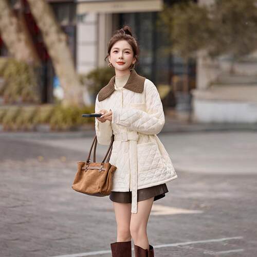 秋新品女尚直筒宽松菱形收腰中WN1060-1款长经冬典棉服时外套