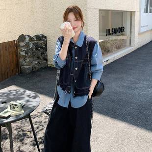 弛感休闲风牛仔2套C103 腿裤 C17装 马甲衬衫 女205秋新款 小个子松季