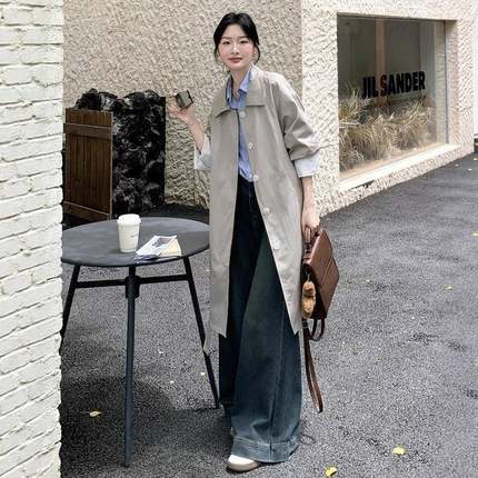 米卡B189-811韩版闲风蕾丝拼接风衣外休套女202弛5秋季色新款长款