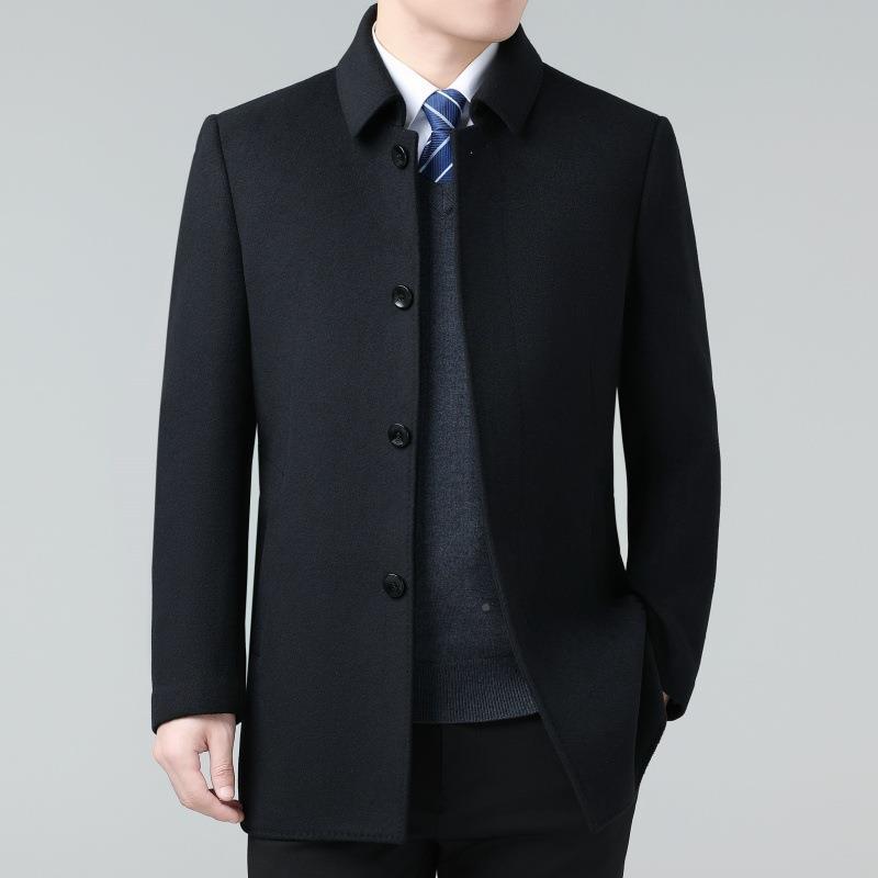 双面羊秋绒大衣男中长款羊毛士呢子年冬季加厚中爸爸1809-YY毛呢