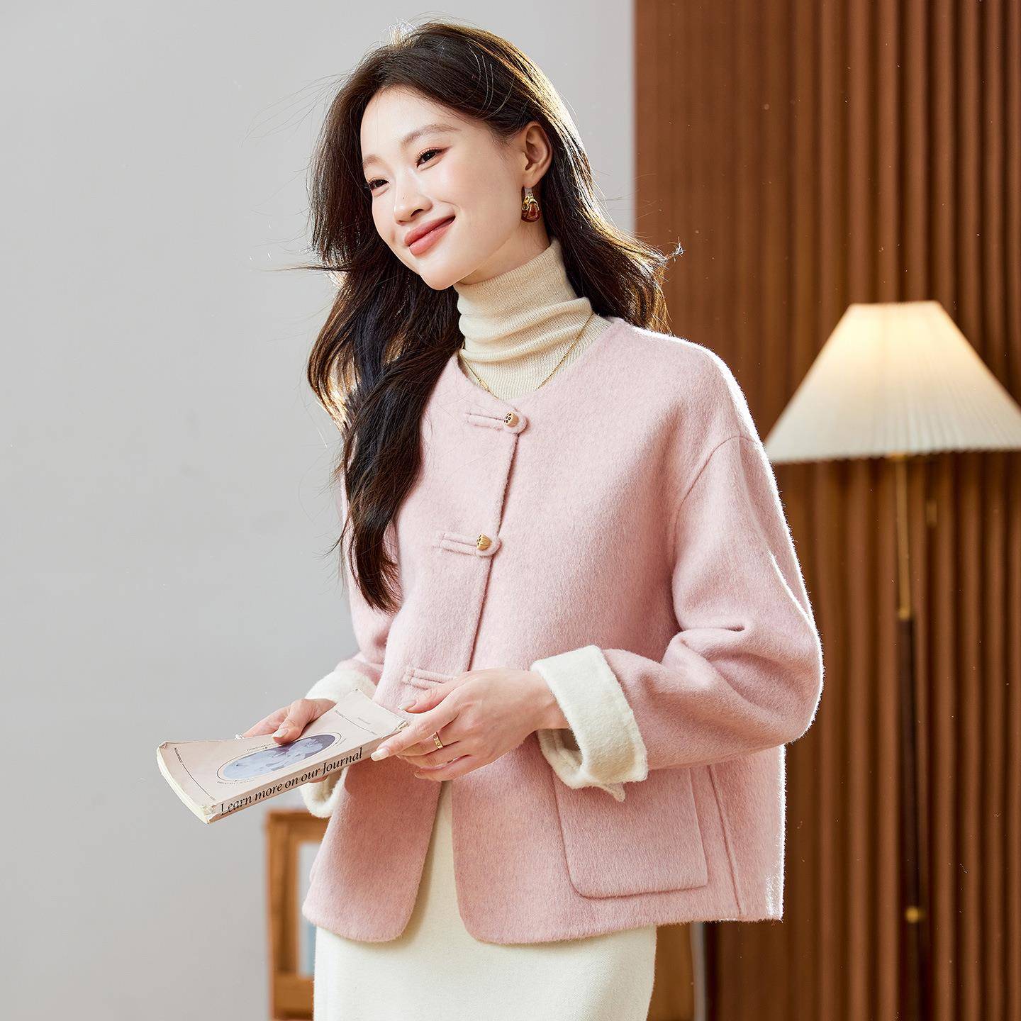 双面羊毛大衣女秋冬20套2ZH2635-05新款小呢个子风新中式羊毛呢外