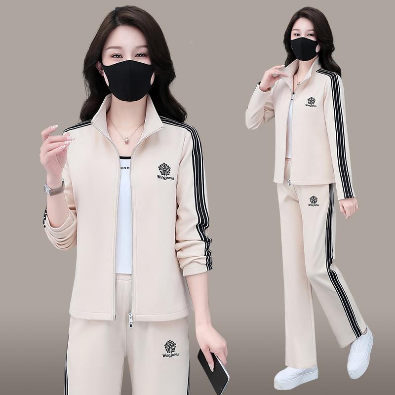 年运58-87872件轻妈妈春秋洋气服套装拼色立动领长袖两套