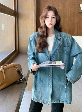 蓝色复0古设计感牛仔西C172-C25外套女22秋新款小个子气质休闲西