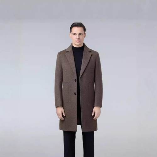 秋冬款式双面呢呢羊男毛大衣24816-ZZ中款纯色长单排扣毛外套风衣