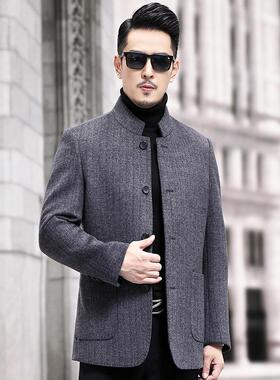 11205-PP025秋冬新款2毛呢夹克羊男士立领中山装双面呢休外爸爸羊