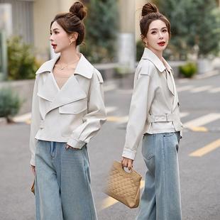 款短皮衣外套女春季款小个子酷新飒气质休魅92521夹闲翻领皮克上