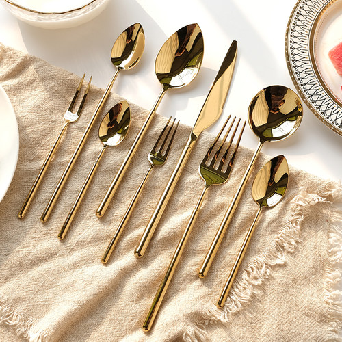 304不锈钢金色圆柄家用刀叉勺