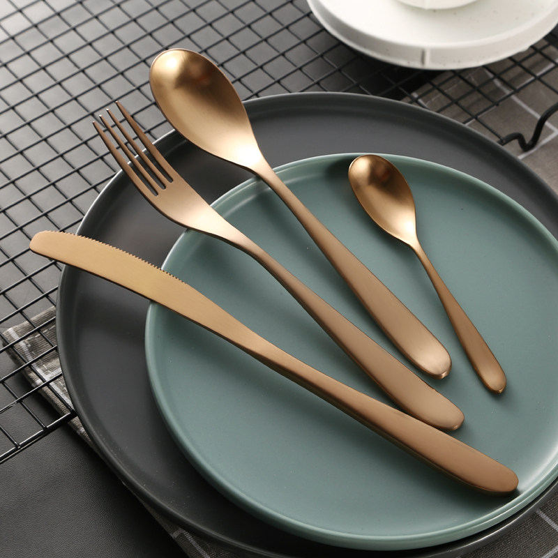 北欧风古铜色304西餐不锈钢牛排刀叉勺餐具 拉丝银色咖啡勺水果叉,餐饮具,西餐餐具套装,淘宝优惠券,粉丝福利购,淘宝优惠卷