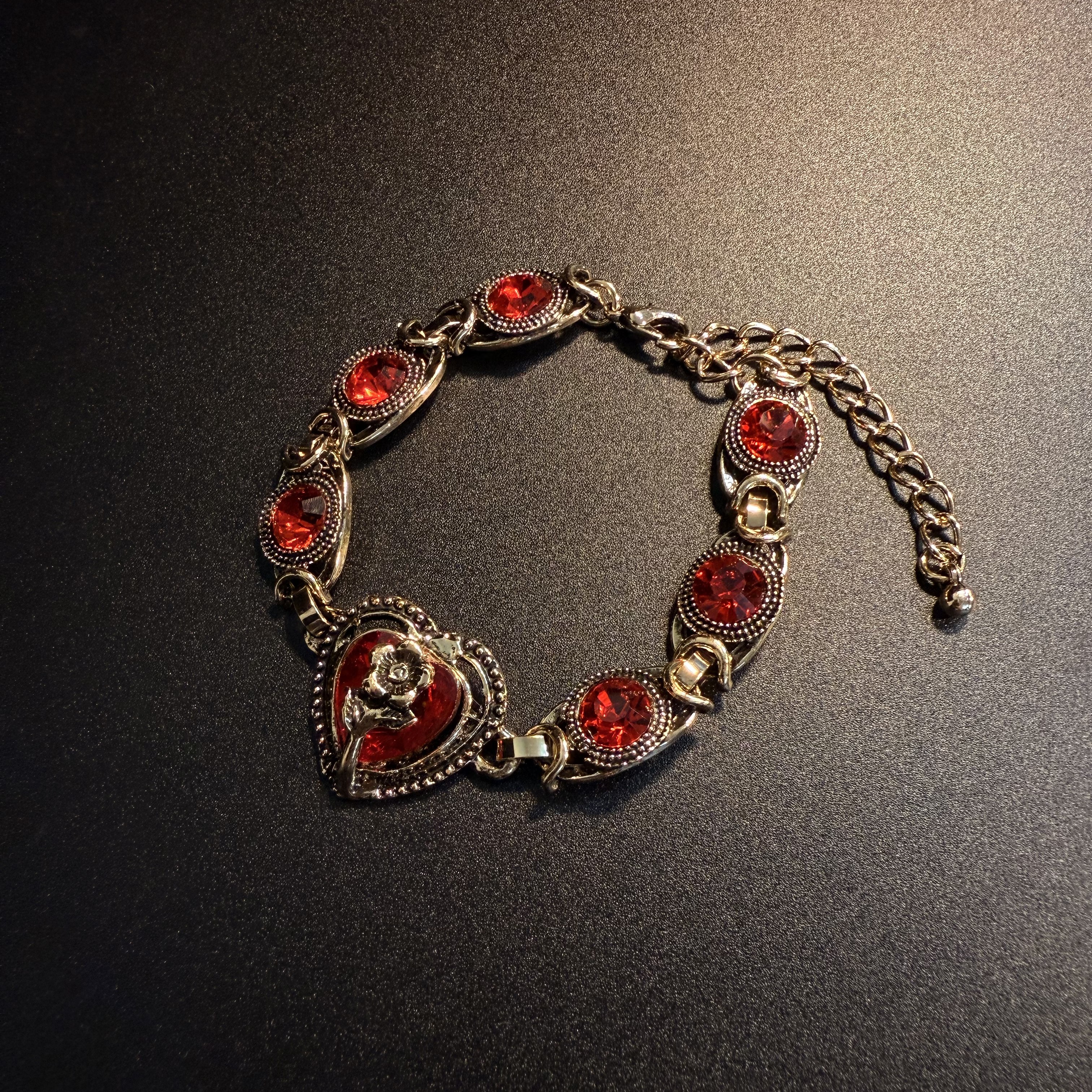 开花的橄榄 Vintage古着 Ruby Heart红色爱心手链